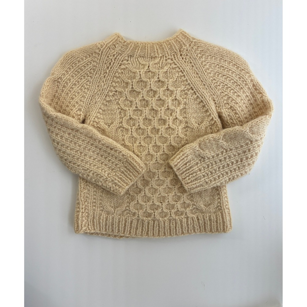 Vintage Greek Tsitsibacos Hand Knitted Wool Sweater Cream 6 Fisherman Chunky